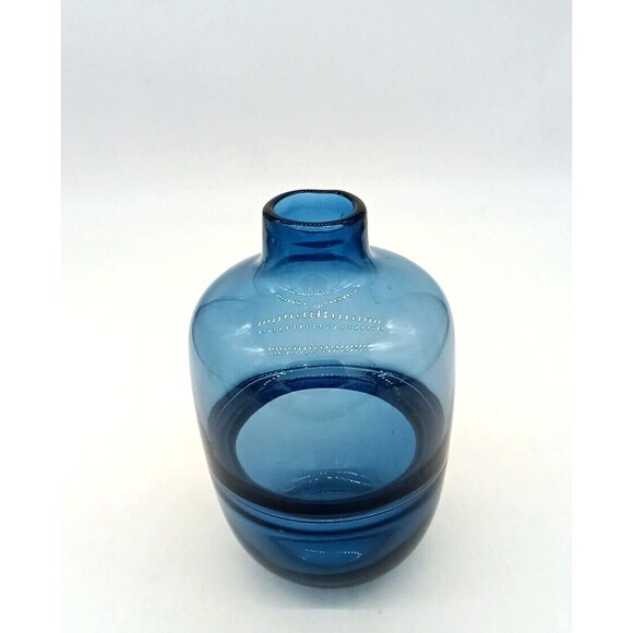 Shannon Crystal Hand Blown Blue Glass Floating Wave 7.5" Modern Minimalist Vase - Picture 2 of 7